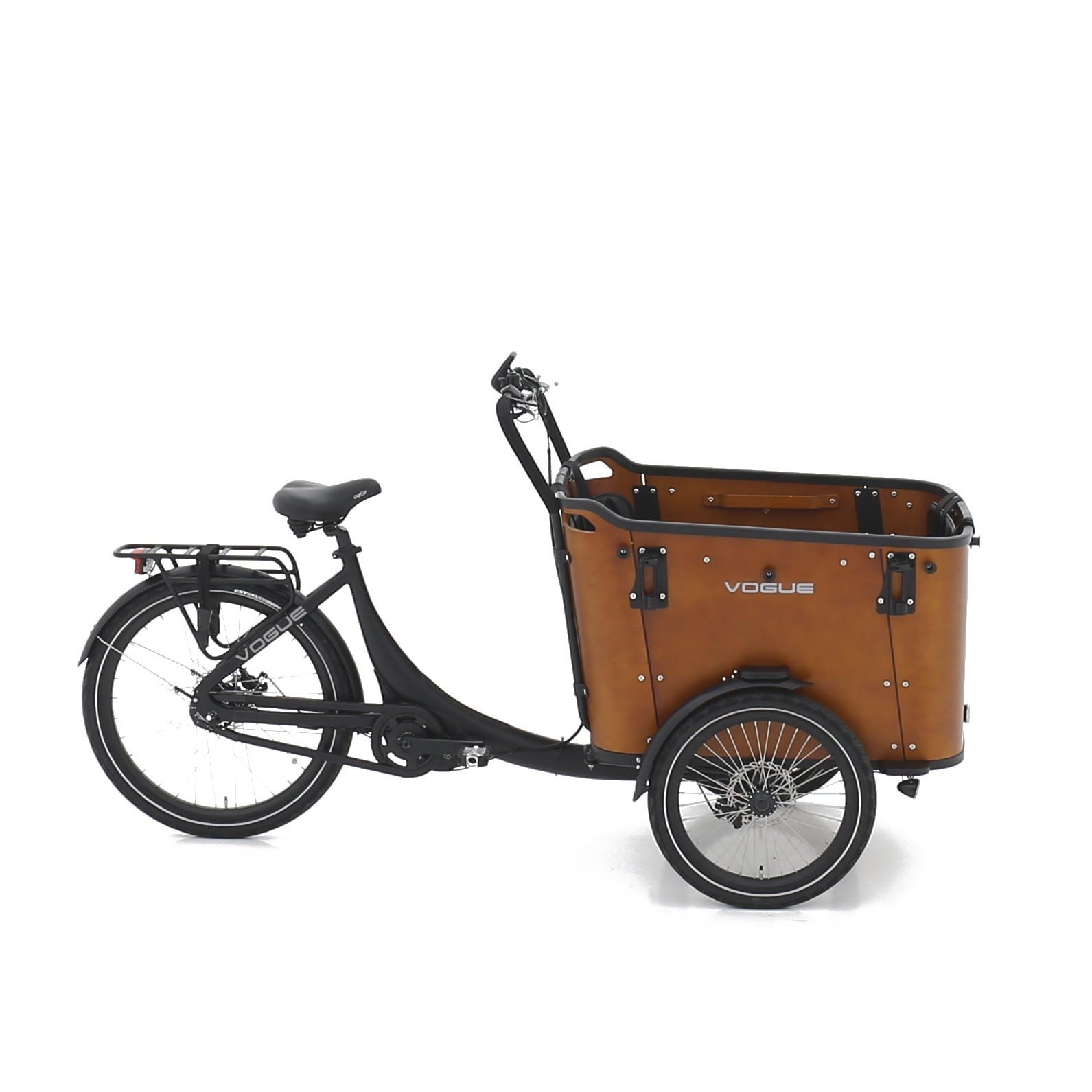 VOGUE SUPERIOR DE LUXE ELEKTRISCHE BAKFIETS DRIEWIELER M420 8SP MAT ZWART  BRUIN 2022 - Fietsmaster